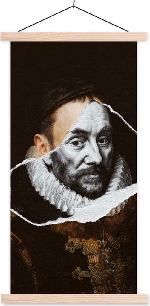 MuchoWow Textilposter Wilhelm von Oranien - Alte Meister - Adriaen Thomasz 60x120 cm mit holzfarbenen Rahmen - Holz