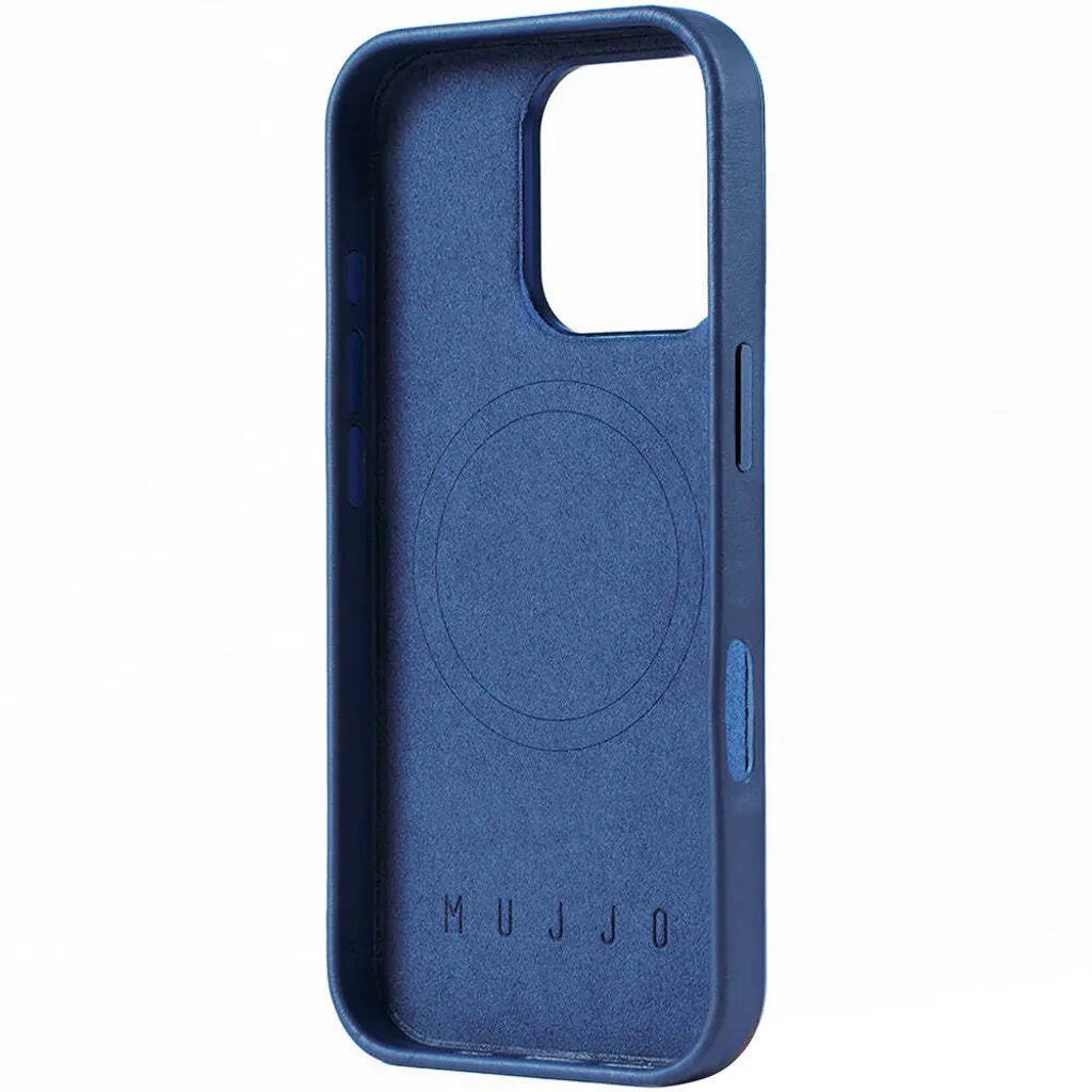 Protection luxe iPhone 16 Pro Mujjo étui cuir véritable bleu monaco - 3