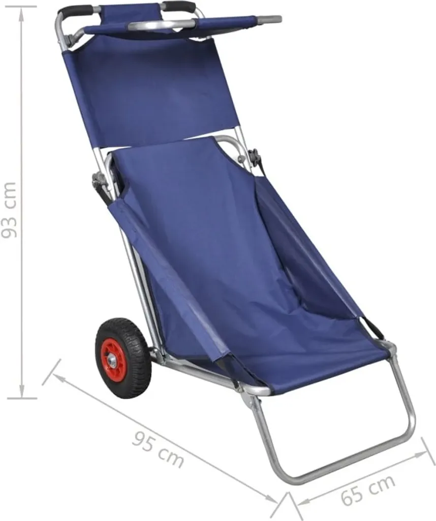 Chariot de plage à roulettes vidaXL - Chariot pliable portable bleu