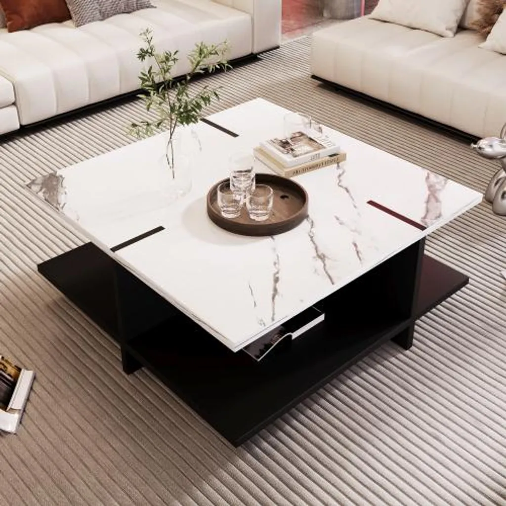 Table Basse Compacte Anti-Désordre avec Étagères pour Petit Salon - 2