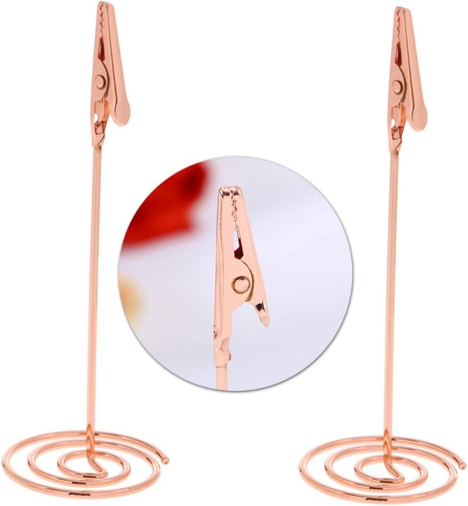 12-teiliges Set mit Tischkartenhaltern, Fotohaltern, Büroklammern für Menüs und Papiere, Hochzeit, Roségold