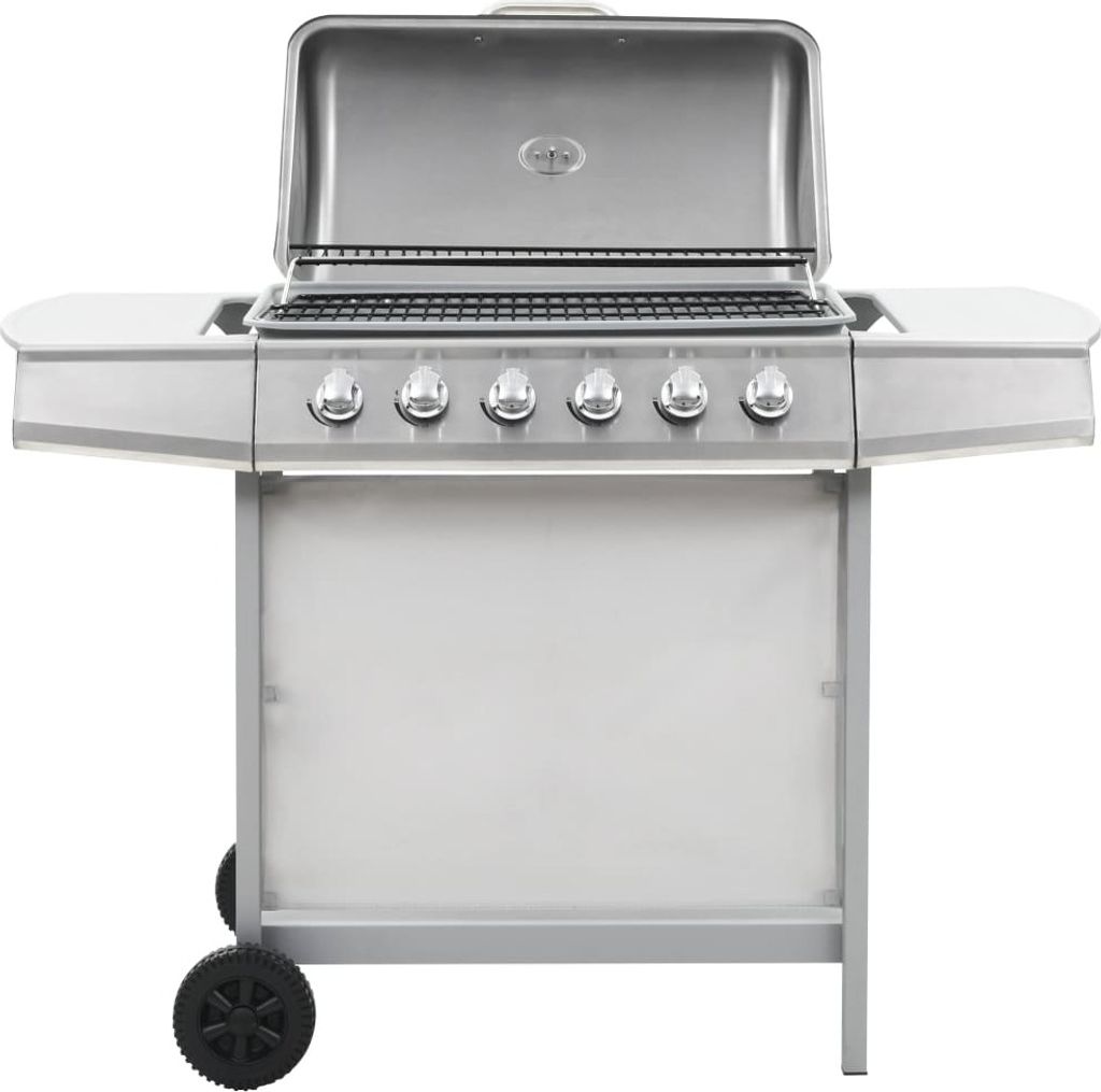 Gasgrill mit 6 Flammen Edelstahl Silbern