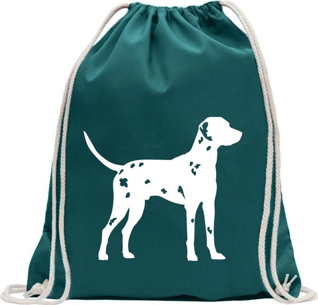 Kiwistar - Turnbeutel - petrol - Dalmatiner Dalmatinac Hund - Fun Rucksack Sport Beutel Gymsack Baumwolle mit Ziehgurt