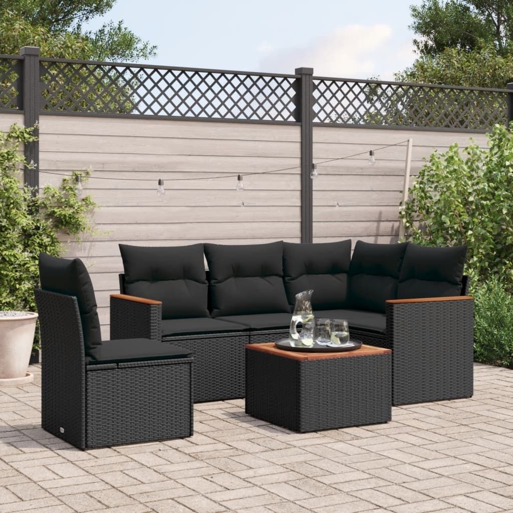 Maison Exclusive - 6-tlg. Garten-Sofagarnitur mit Kissen Schwarz Poly Rattan