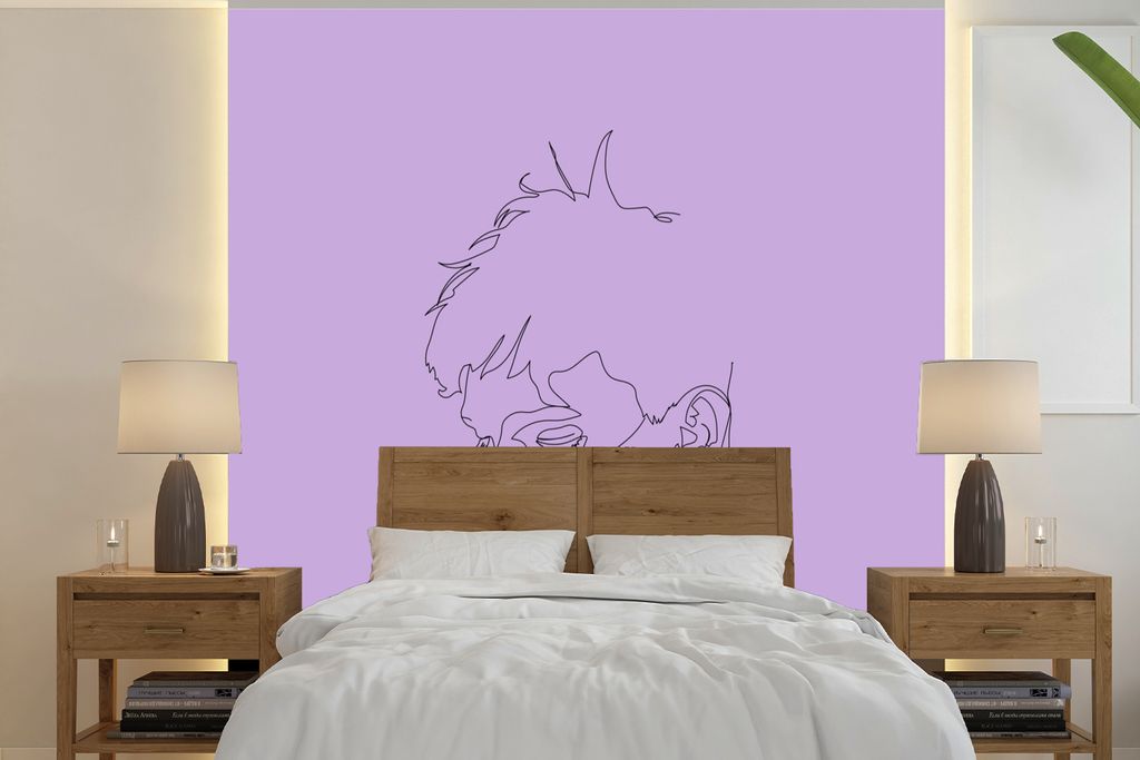 MuchoWow Fototapete für Wohnzimmer oder Schlafzimmer Wandtapete Vinyl Motivtapete Gesicht - Mann - Strichzeichnung - 300x300 cm - Wanddekoration