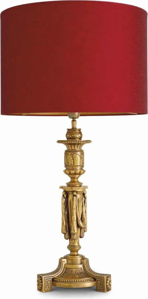 Casa Padrino Luxus Barock Tischleuchte Antik Gold / Rot H. 83,5 cm - Barock Schreibtischleuchte