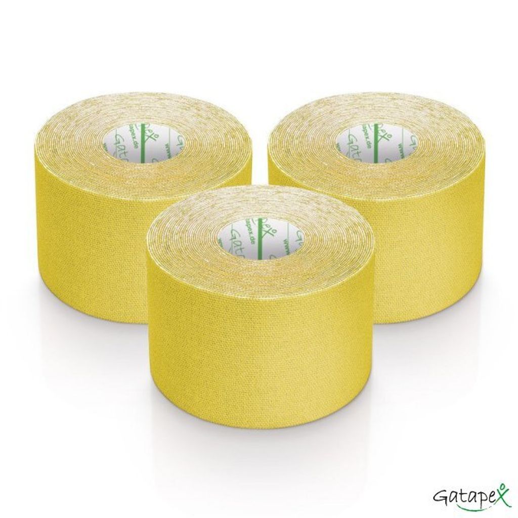 Gatapex 3 Rollen Kinesiologie Tape Gelb 5, 5 m x 5cm / insgesamt 16,5 Meter