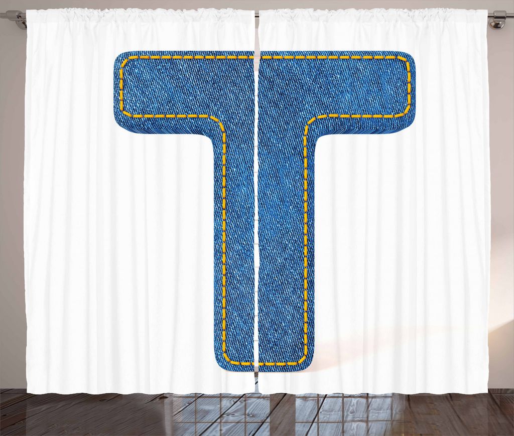 ABAKUHAUS Buchstabe T Rustikaler Vorhang, Blaue Jean Textur T, Wohnzimmer Universalband Gardinen mit Schlaufen und Haken, 280 x 225 cm, Gelb Blau
