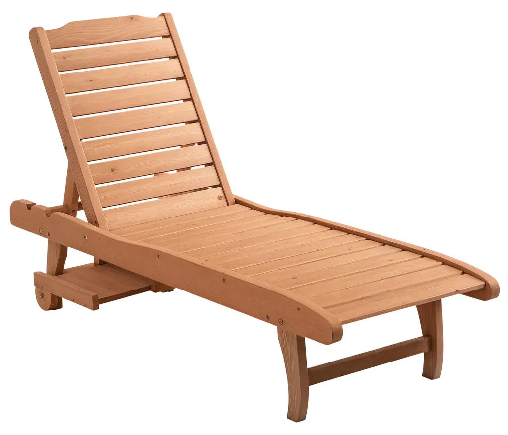 Transat de Jardin à Roulettes en Bois avec Tablette Latérale Intégrée
