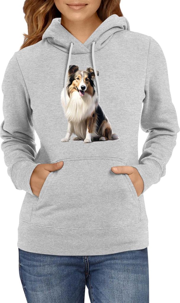Damen Kapuzenpullover Dogs Breeds Collie Dog Breed 006, Lady XS / Grau