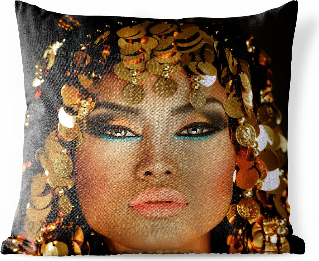 MuchoWow Outdoor Kissen - Frau - Gold - Schwarz - 40x40 cm - Wetterfest - Lounge Kissen - Kopfkissen - Interieur - Polster mit Bild
