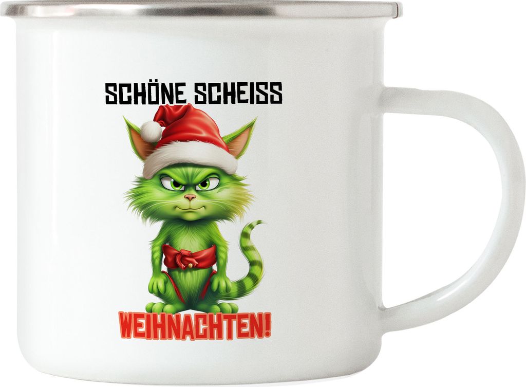 Schöne Scheiss Weihnachten Emaille Tasse Katze Cat Weihnachtsmuffel Weihnachtsgeschenk für Katzenbesitzer