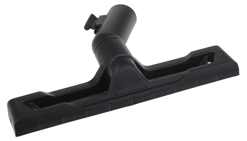 A black vacuum cleaner floor nozzle is shown against a white background.