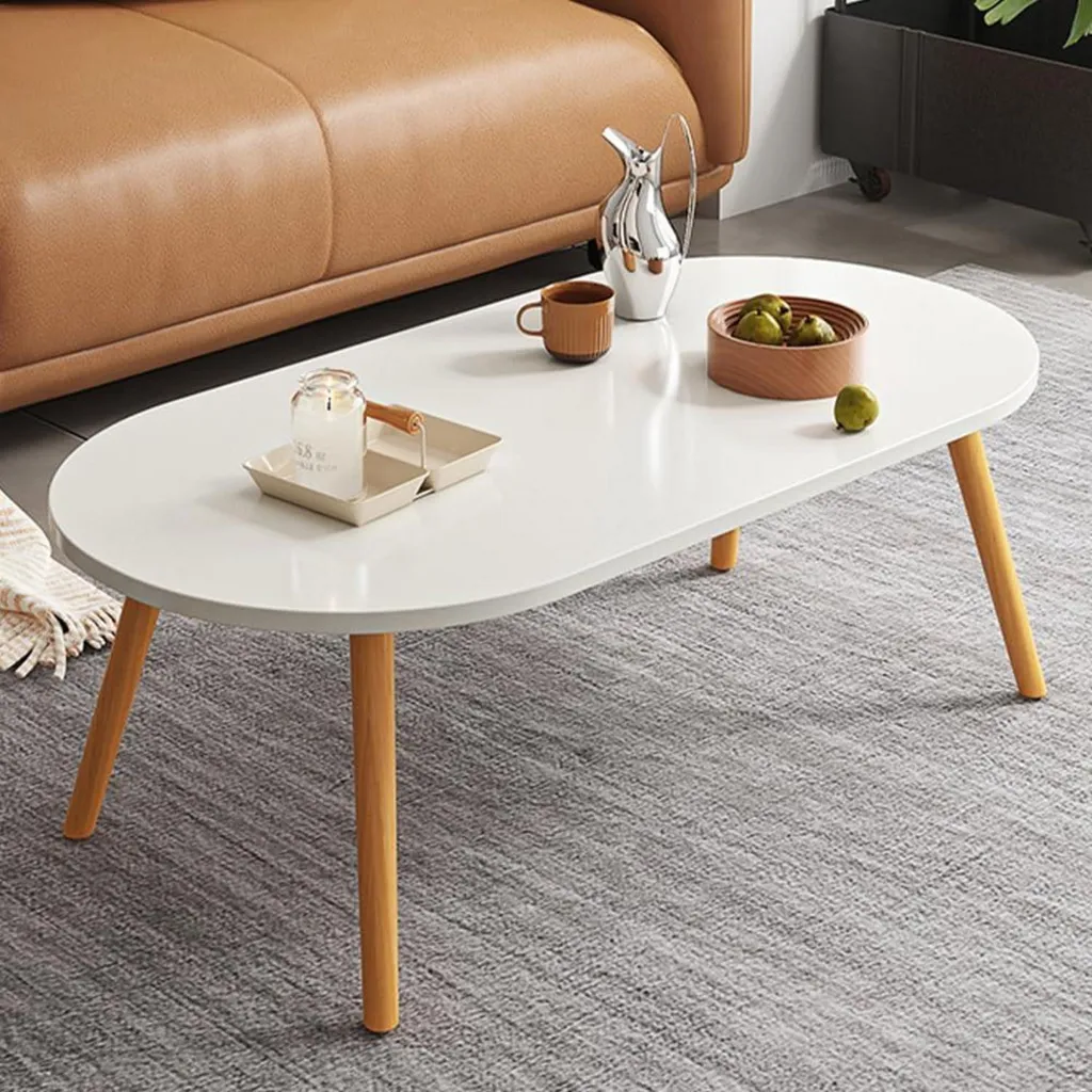 Table basse ovale design moderne 80x45x40 cm avec pieds noirs stables