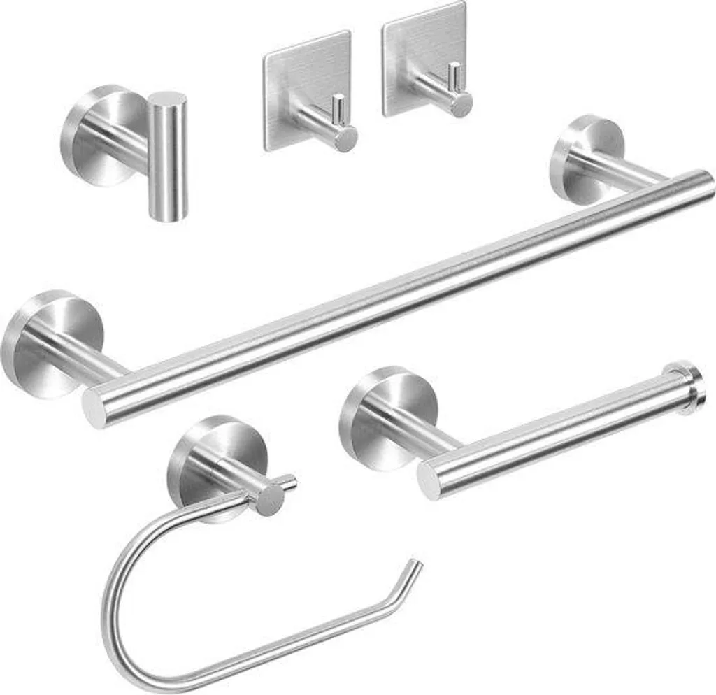 Aménagement salle de bain : ensemble inox 6 pièces avec porte-rouleau