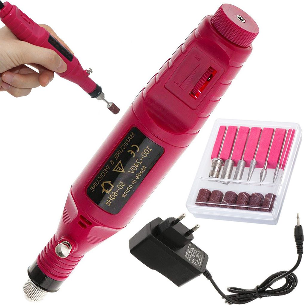 Elektrische Nagelfeile rosa für Maniküre & Pediküre mit 6 Produktbild 