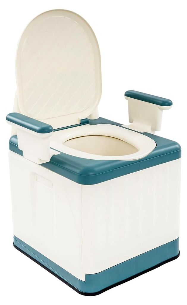 Tragbare Toilette mit Deckel, Nachtkommode mit Griffen, 150 kg belastbar, für Badezimmer, Schlafzimmer, Reisen, Camping (Seeblau)