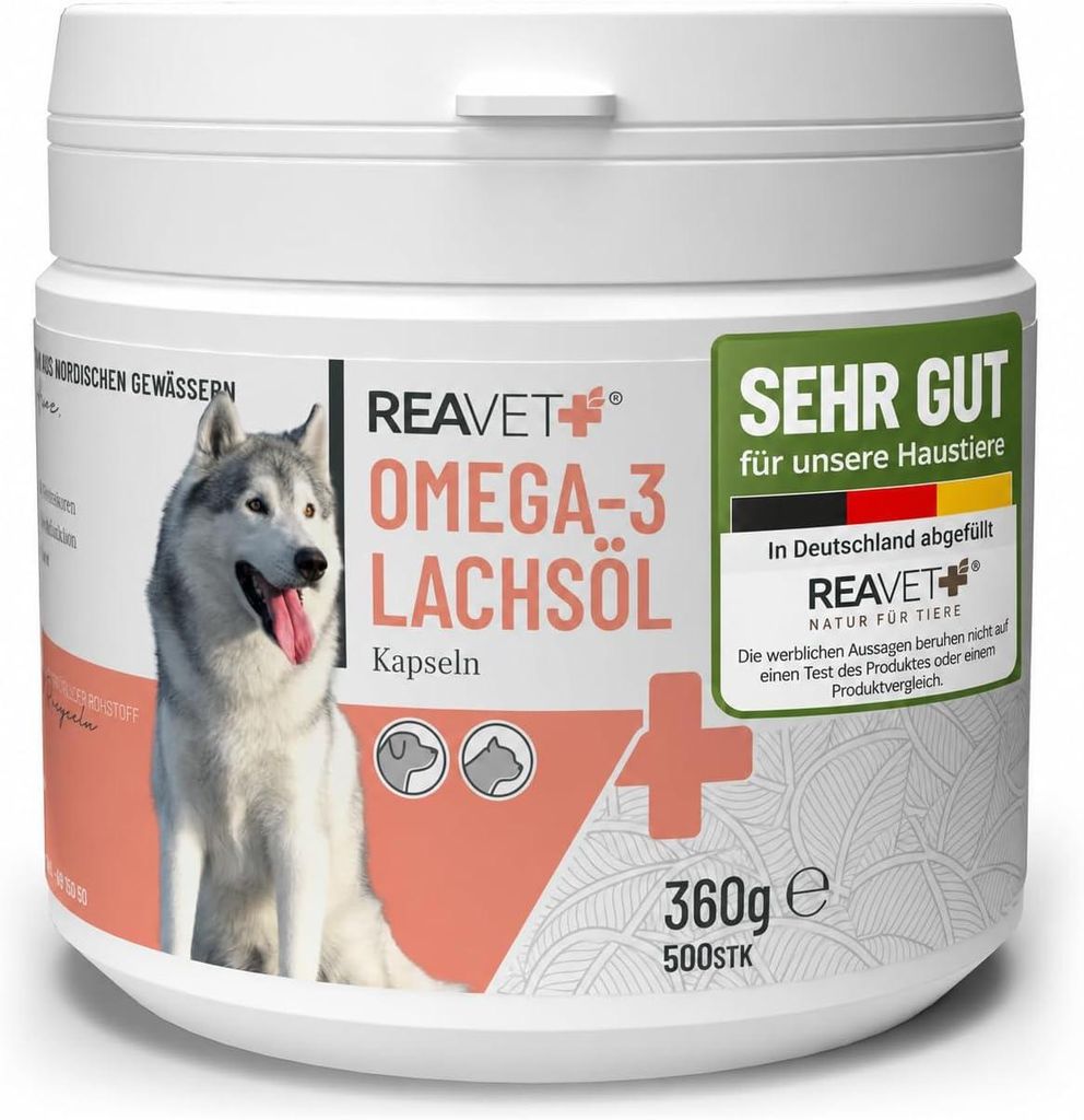 REAVET Lachsöl Kapseln Hund 500 Stück, Omega-3 Lachsöl für Produktbild 
