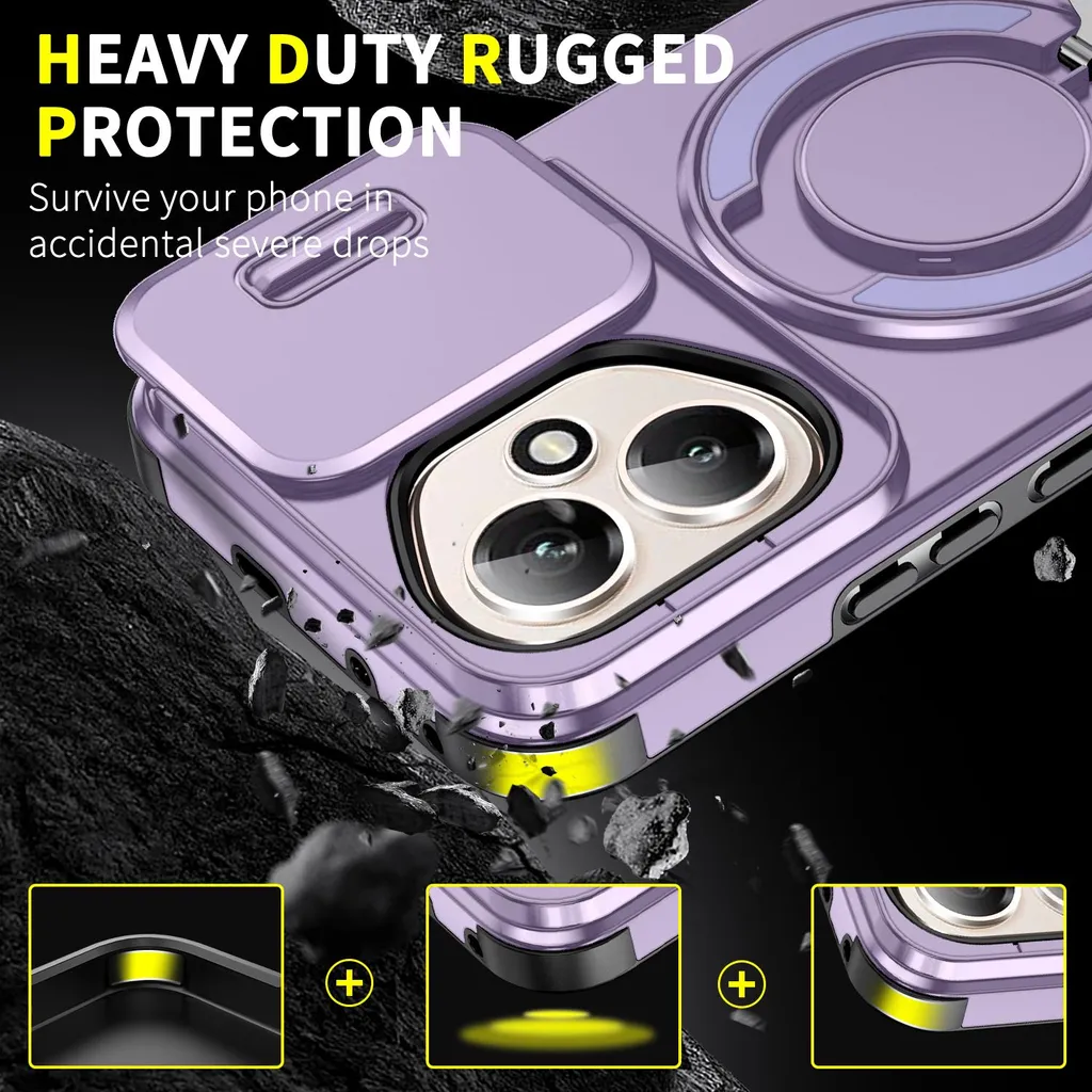 Cover Professionale Honor 400 Viola: Privacy Camera e Supporto Magnetico - 7