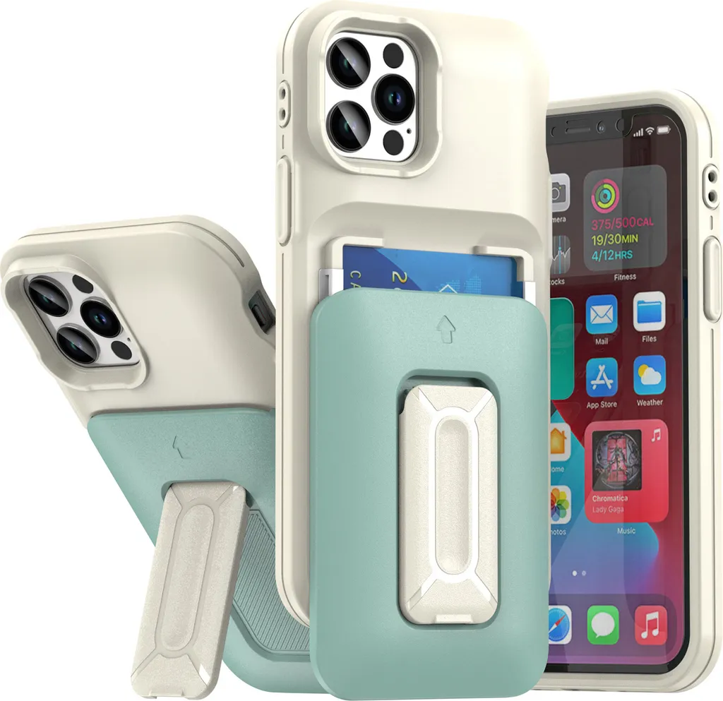 Custodia iPhone 12 / 12 Pro Turchese con Portacarte e Supporto TPU