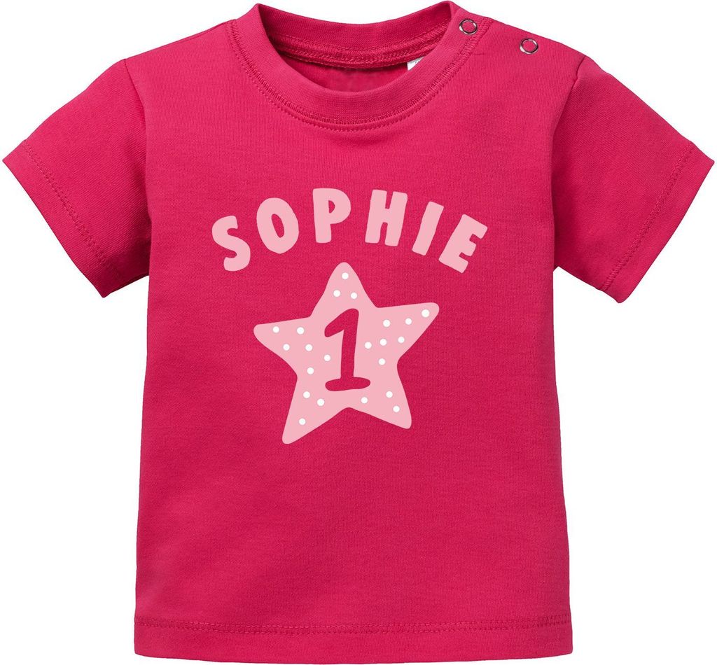 personalisiertes Baby T-Shirt Name und Zahl 1 zum ersten Geburtstag Motiv Stern Junge/Mädchen SpecialMe Mädchen sorbet 68/74 (4-9 Monate)