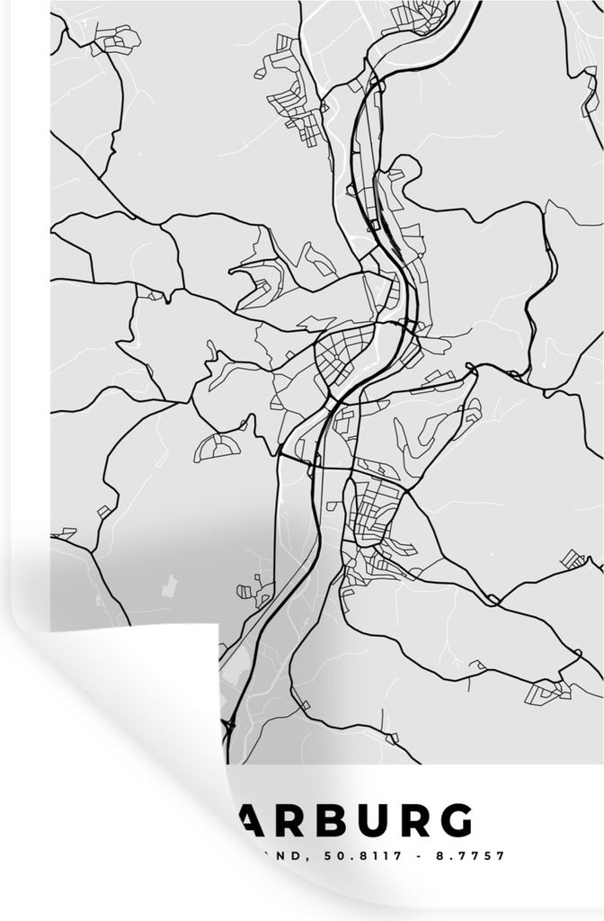 MuchoWow Wandtattoo Wandsticker Wandaufkleber Stadtplan - Karte - Marburg - Deutschland 60x90 cm Selbstklebend und Repositionierbar - Sticker - D...