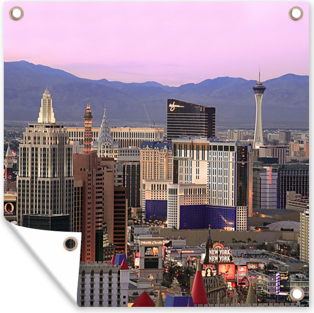 MuchoWow 100x100 cm Outdoor-Poster Gartendeko Sichtschutz Garten Poster für den Garten Las Vegas - Skyline - Sonnenuntergang