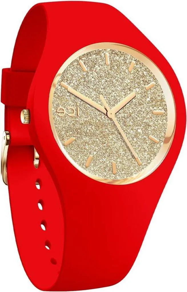 Montre de sport élégante pour femme rouge pailleté, bracelet souple