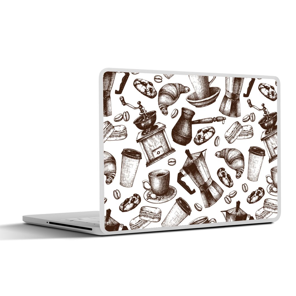 MuchoWow Laptop Aufkleber Sticker Cover Kaffee - Croissant - Muster 36.5x27.5 cm - Laptop-Sticker