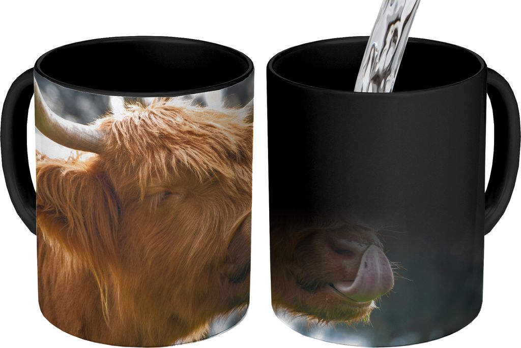 MuchoWow Zauber Tasse Zaubertasse Magic Schottisches Hochlandrind - Hoorn - Natur 350 ml Farbwechsel Becher Geschenk Geschenkidee - Magic-Tasse -...