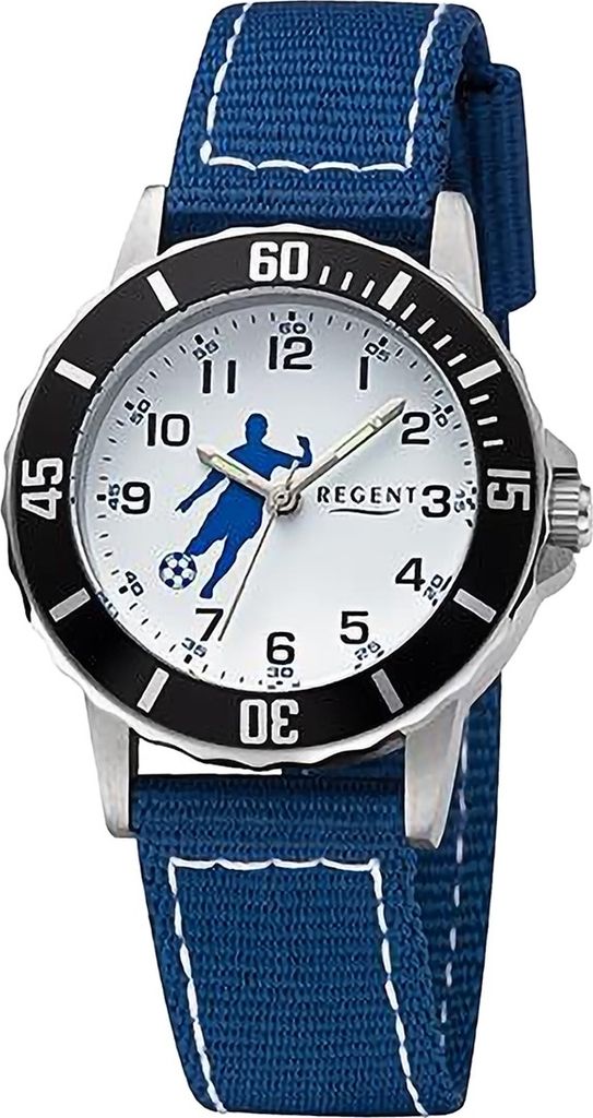 Regent Textil Jugend Uhr Armbanduhr Quarz blau weiß Lederarmband D2URF1375