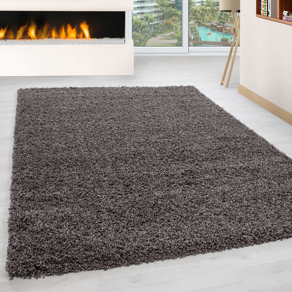 Teppich Wohnzimmer Hochflor Einfarbiges Design Langflor Shaggy Modern Flauschig, Größe: 200 cm Rund, Farbe: Taupe