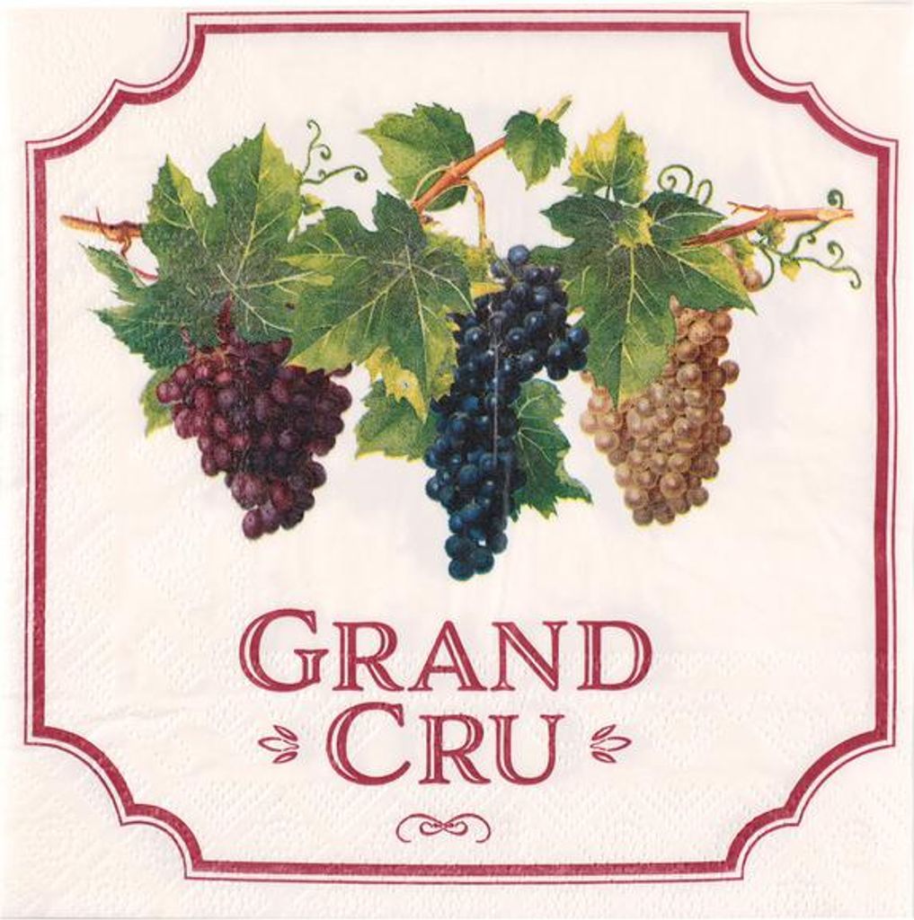 Servietten 20 Stück 33x33 cm mit Weintrauben und 'Grand Cru' Aufschrift