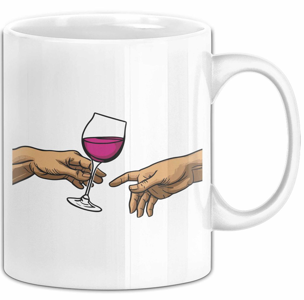 Weinliebhaber Tasse Geschenk Erschaffung Von Adam Kunst Geschenkidee 2 Hände Finger Rotwein Wein Liebhaber (Weiß)