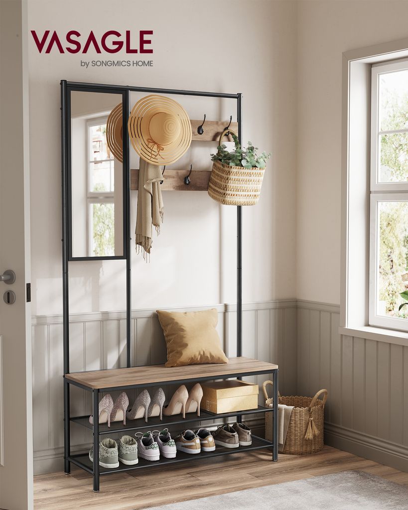 VASAGLE Kleiderständer, Garderobe,mit Haken, Spiegel, Produktbild 
