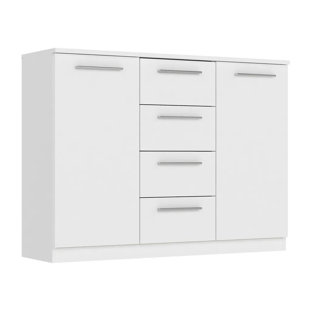 Commode 2 portes 4 tiroirs SURREY blanc - Buffet design 120x80x40 cm