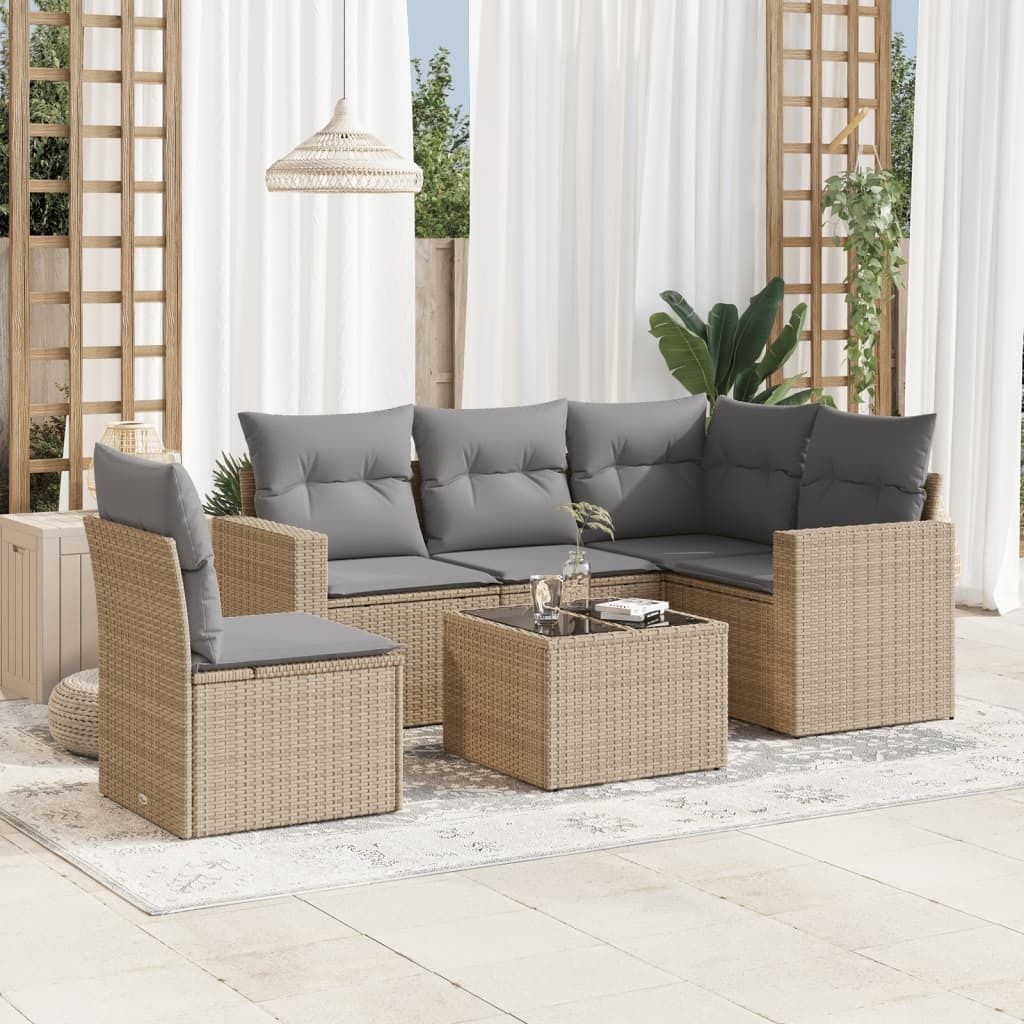 Maison Exclusive - 6-tlg. Garten-Sofagarnitur mit Kissen Beige Poly Rattan