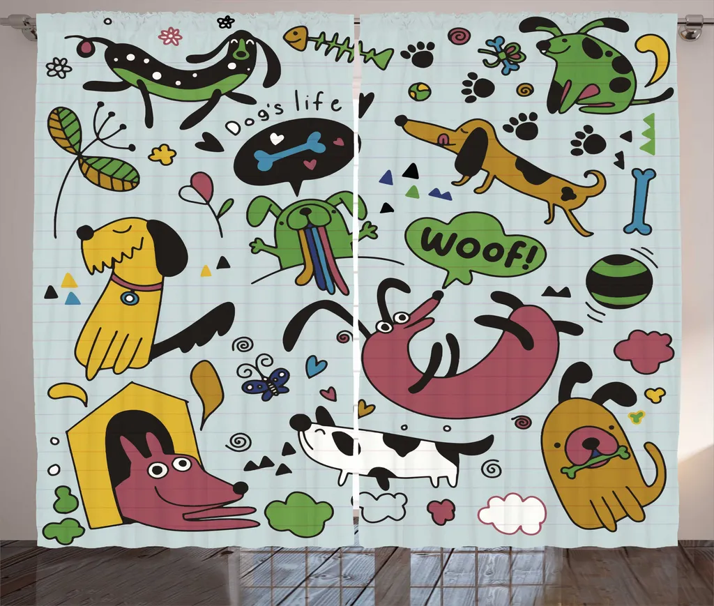 Rideau pour chambre d'enfant ou studio motif chien espiègle 280x225 cm