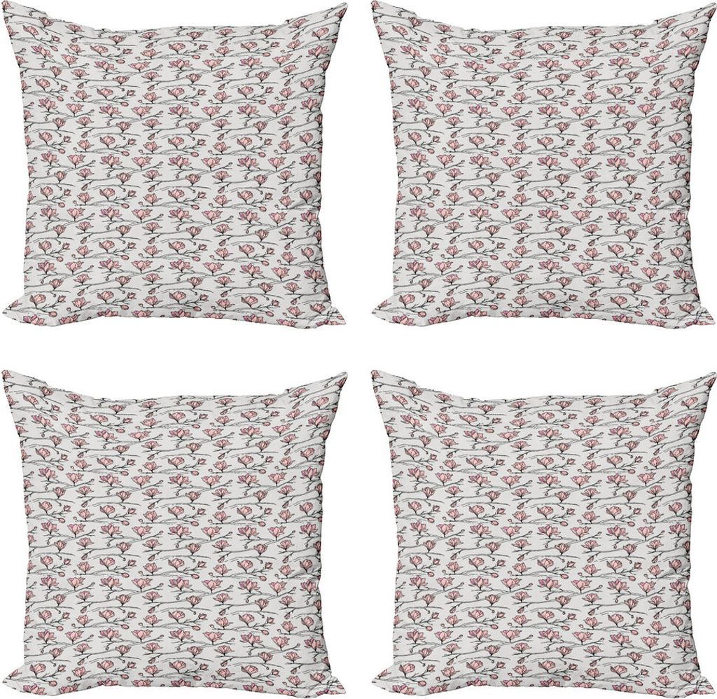 ABAKUHAUS Magnolie Kissenbezug Set (4 Stück), Linear Gezeichnet Blooming, Moderner Doppelseitiger Digitaldruck, 50 cm x 50 cm, Blasse Pfirsich Pal...