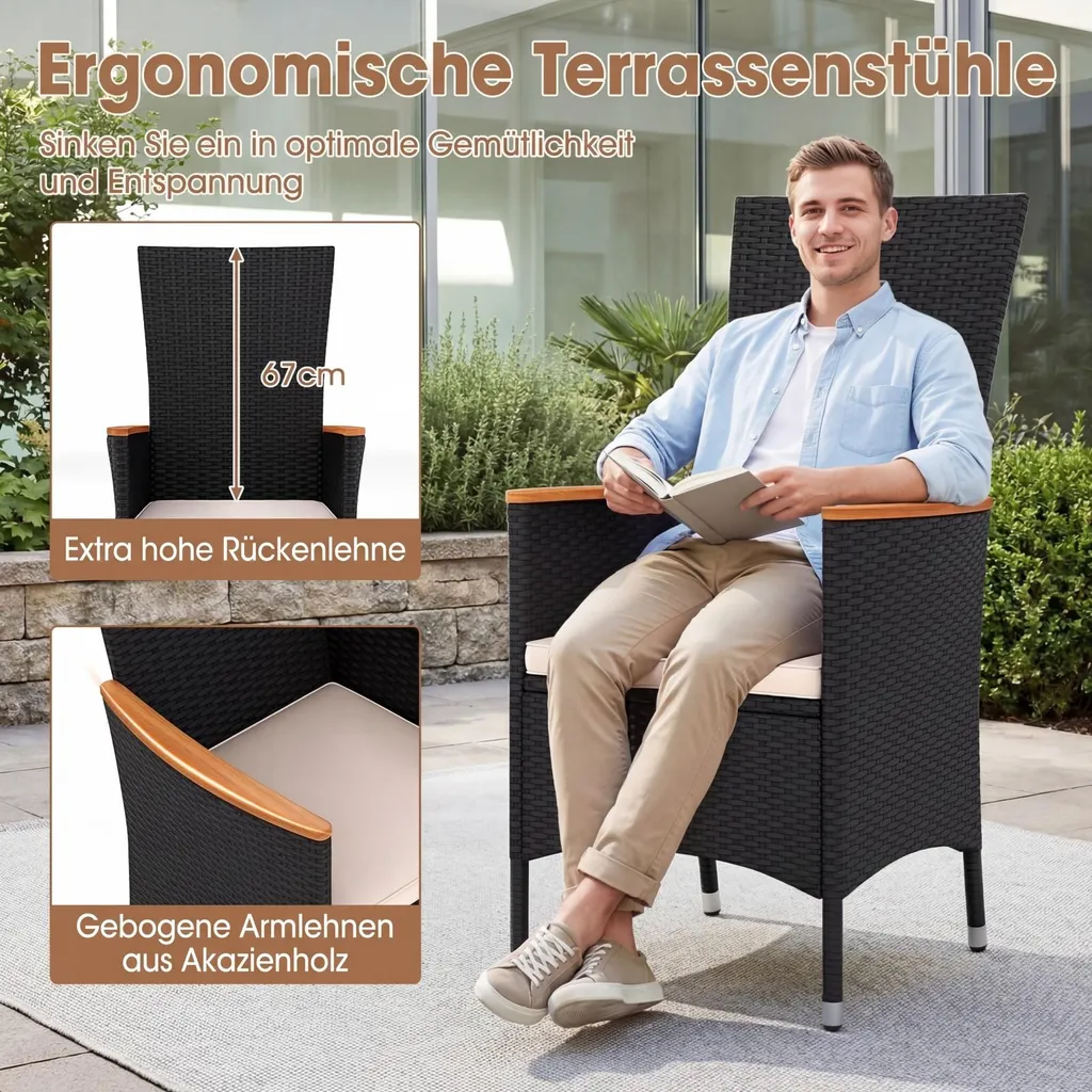 Chaises de Balcon Résistantes aux Intempéries et Confortables Beige - 4