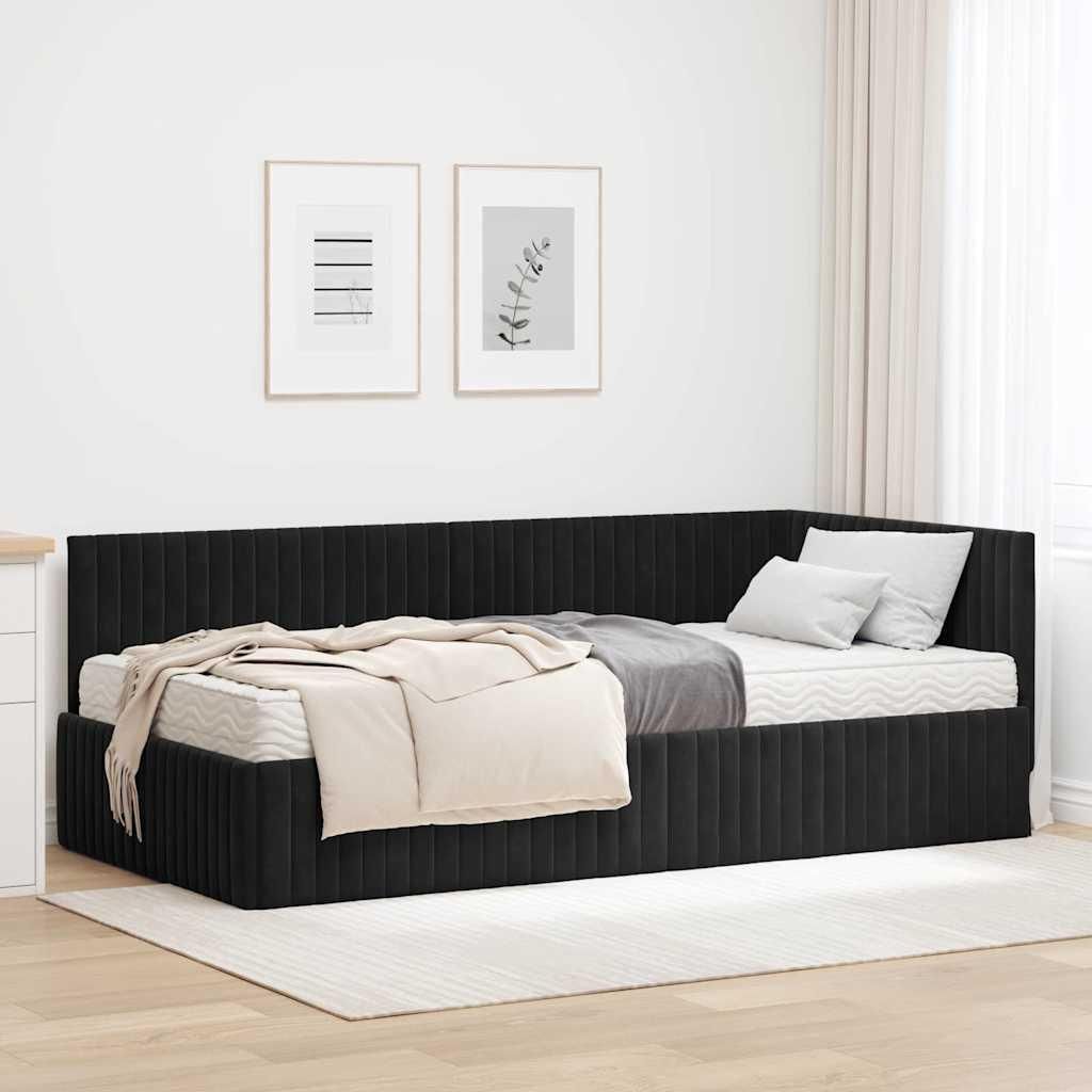 Maison Exclusive - Eckbettgestell mit Matratze mit Kopfteil 2 pcs Schwarz Samt