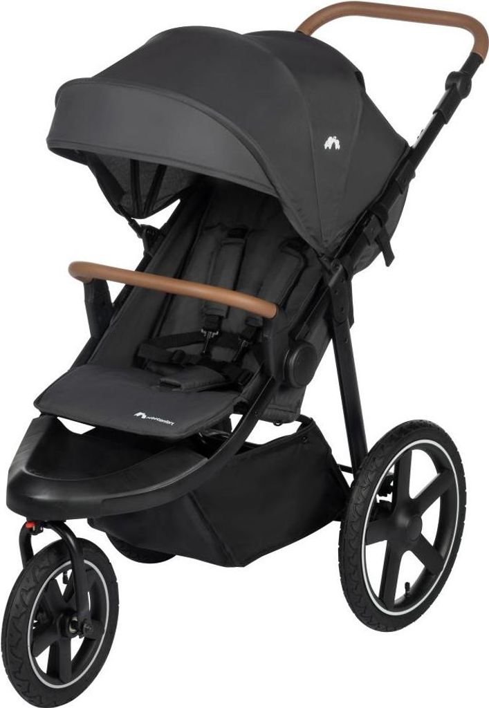 A studio shot of a baby stroller.