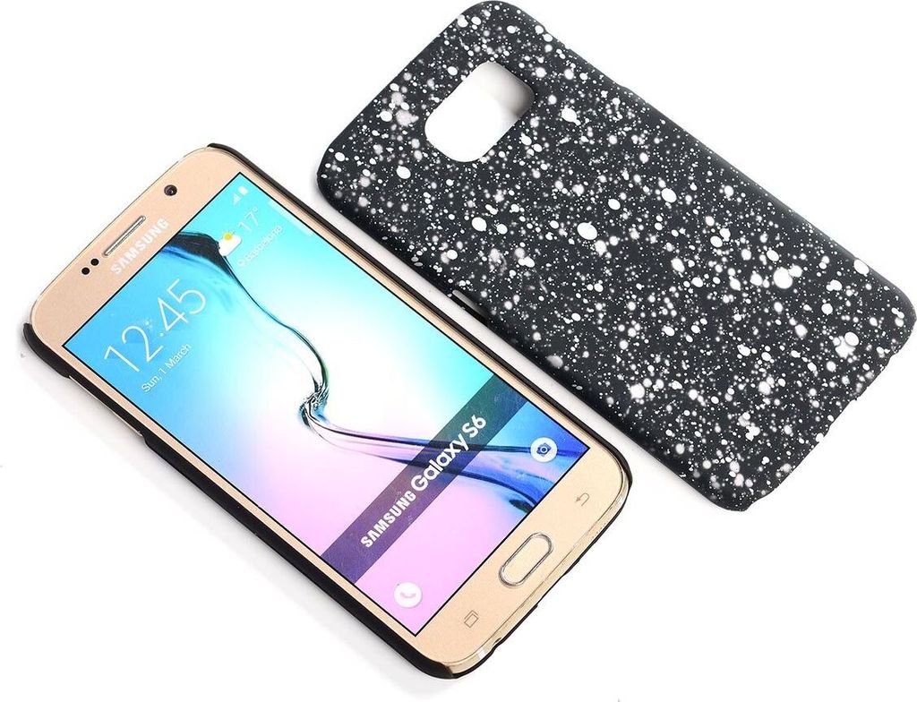 Handy Hülle Schutz Case Bumper Schale für Samsung Galaxy S6 3D Sterne Weiß