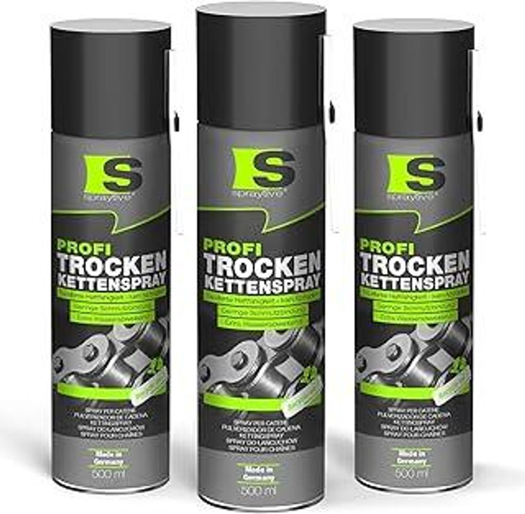 Spraytive 3 x 500ml Profi Trockenkettenspray – Kettenspray mit PTFE, Kettenfett für Fahrrad, Motorrad, Maschinen & Zahnräder – haftstark – ...
