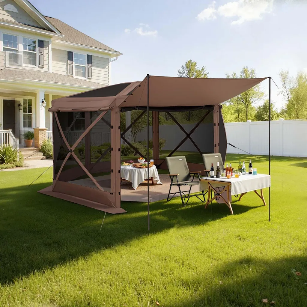Pavillon pliable 3,6x3,6 m Tente de réception Pop-up avec sac - Marron - 8
