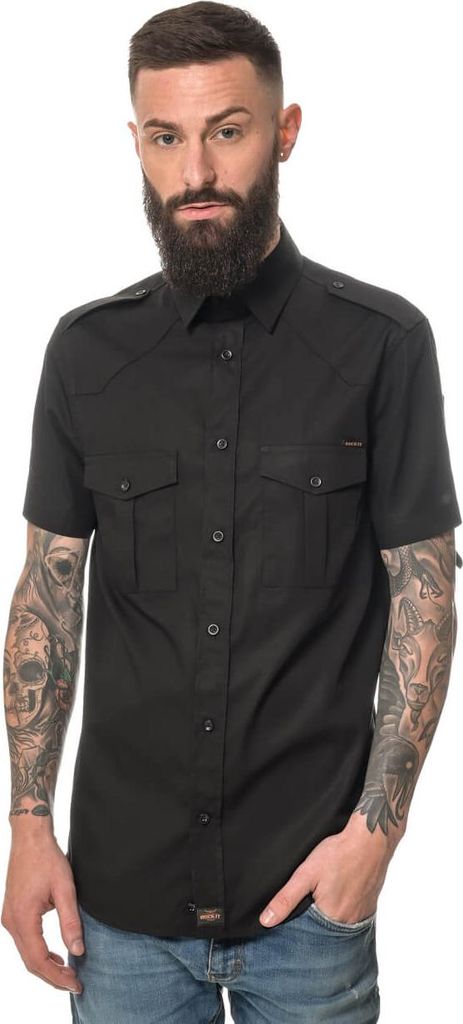 ROCK-IT Apparel Herren Kurzarm Hemd - 100% Baumwolle - Urban Style Large Schwarz