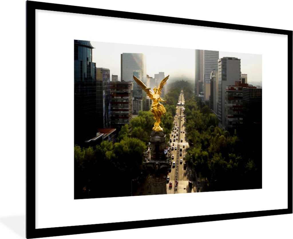 MuchoWow Gerahmtes Poster Luftaufnahme des Unabhängigkeitsengels in Mexiko-Stadt 90x60 cm - Poster mit Schwarzem Bilderrahmen Wandposter Rahmen ...