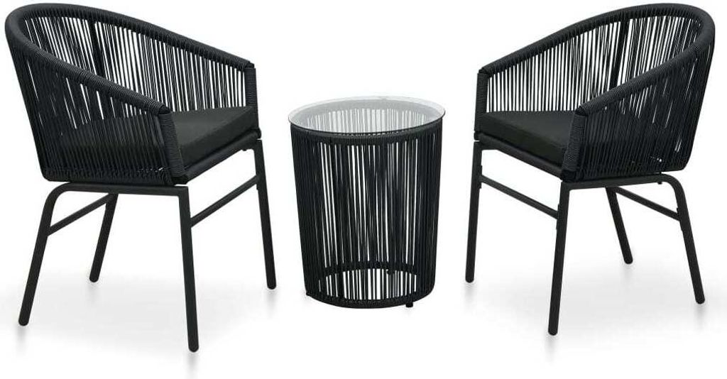 3-tlg. Bistro-Set mit Kissen PE-Rattan Schwarz