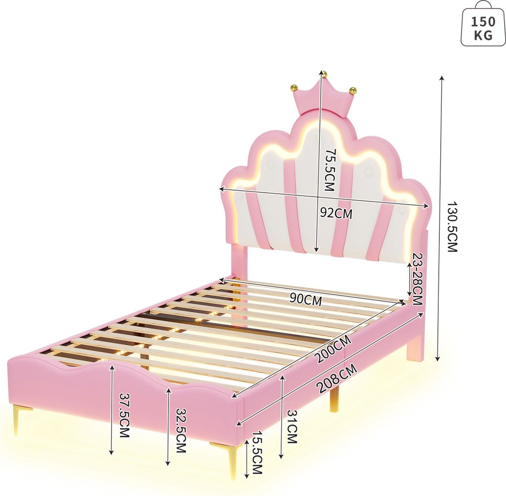 Letto imbottito ProximaX di colore rosa con dimensioni Immagine del prodotto 