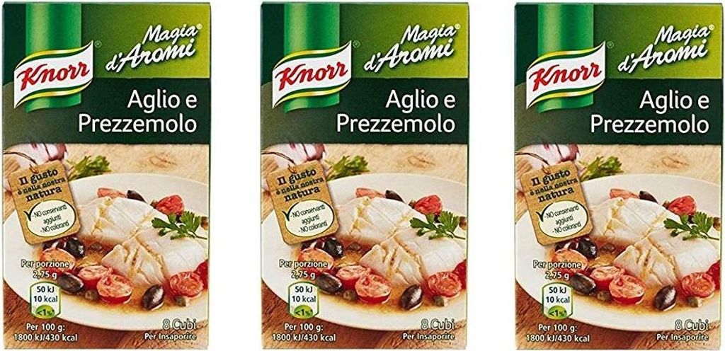3x Knorr Magia d'Aromi Aglio e Prezzemolo Steinpilze Suppenwürfel Brühe 8 x 11g (Knoblauch und Petersilie)